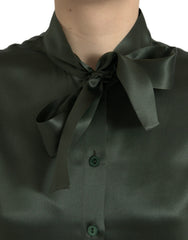 Dolce & Gabbana Grijze Blouse Top met Lange Mouwen en Ascot Kraag