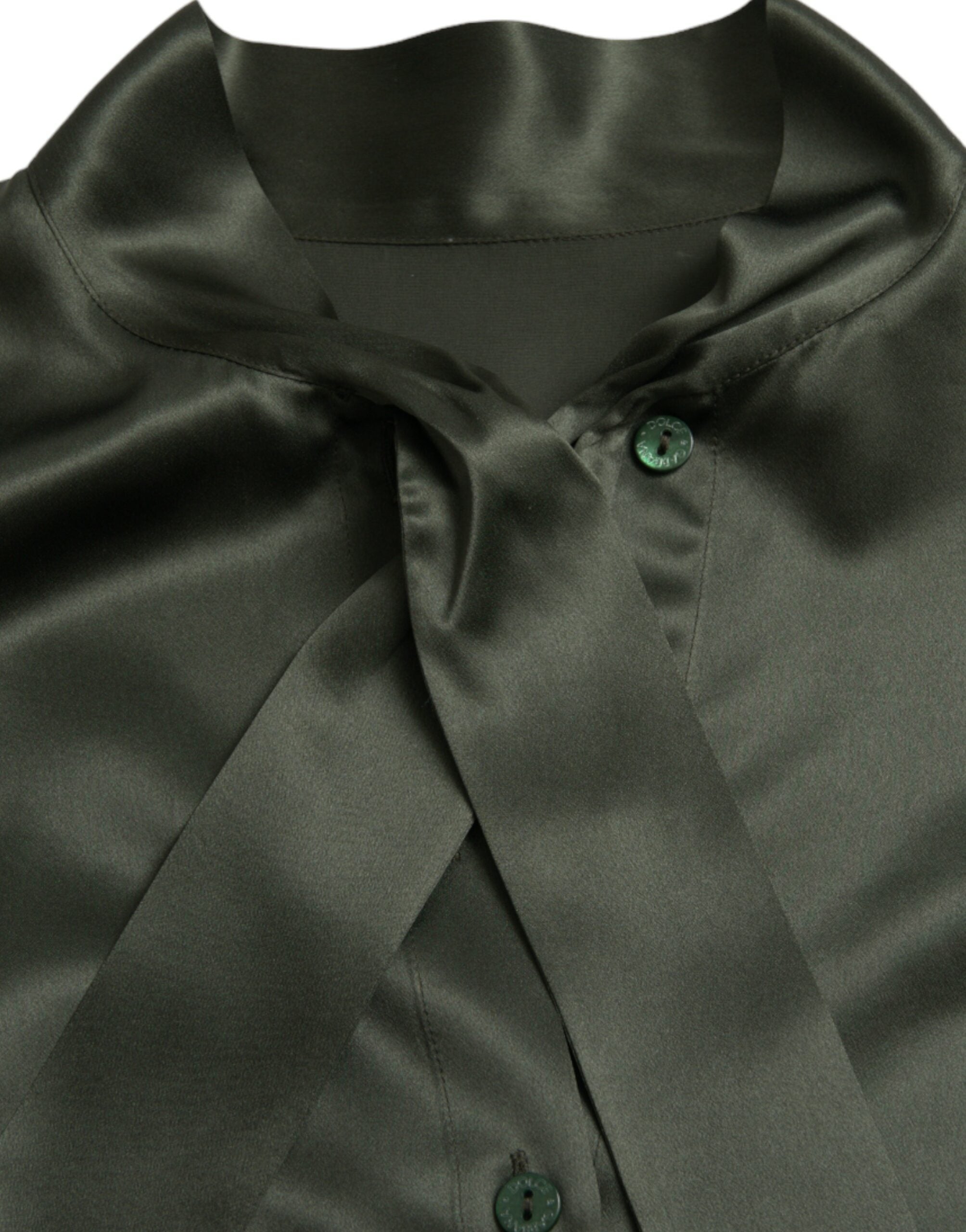 Dolce & Gabbana Grijze Blouse Top met Lange Mouwen en Ascot Kraag