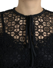 Dolce & Gabbana Schwarze Bluse aus Blumenspitze mit kurzen Ärmeln