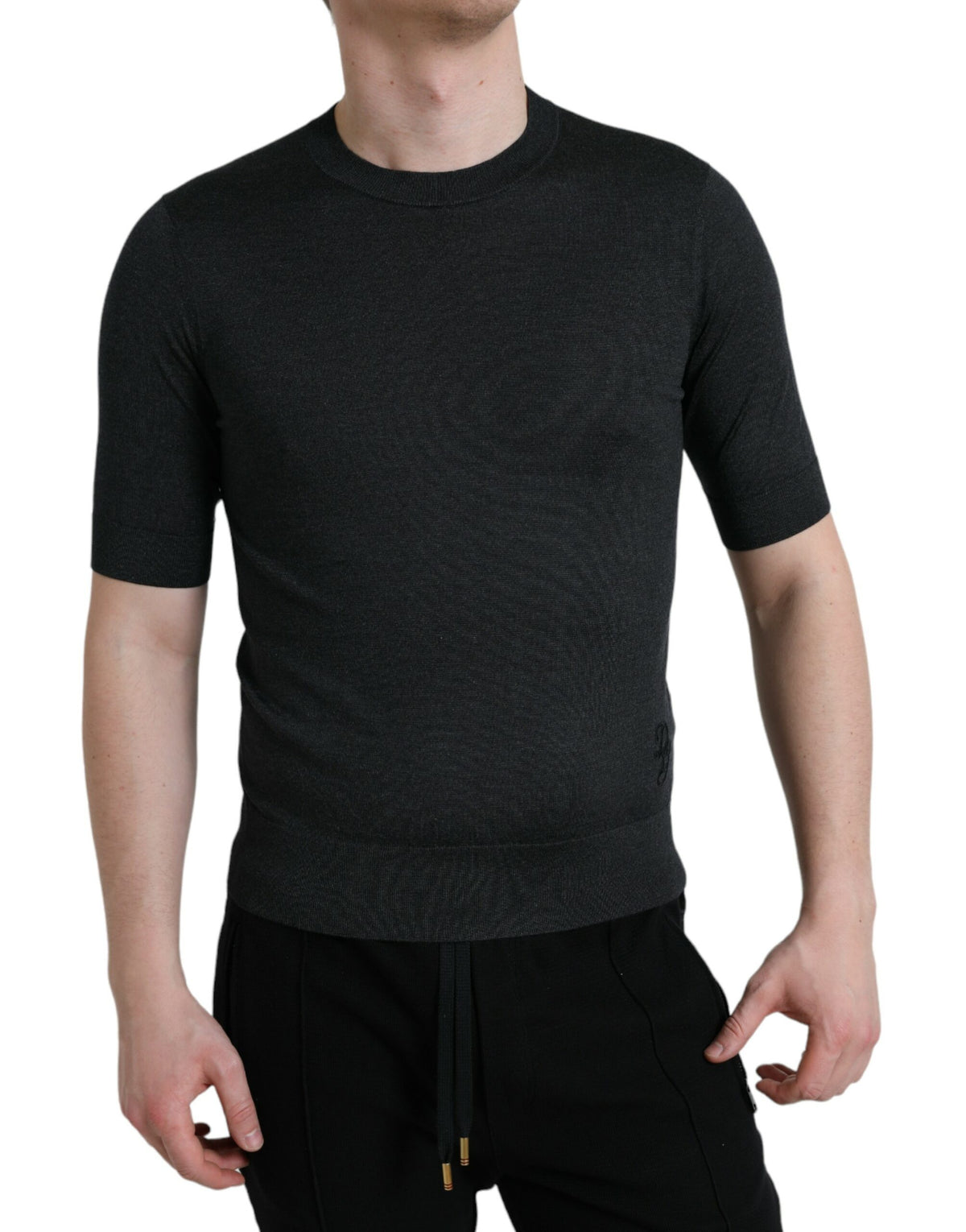 Dolce & Gabbana Dunkelgraues Rundhals-T-Shirt mit kurzen Ärmeln