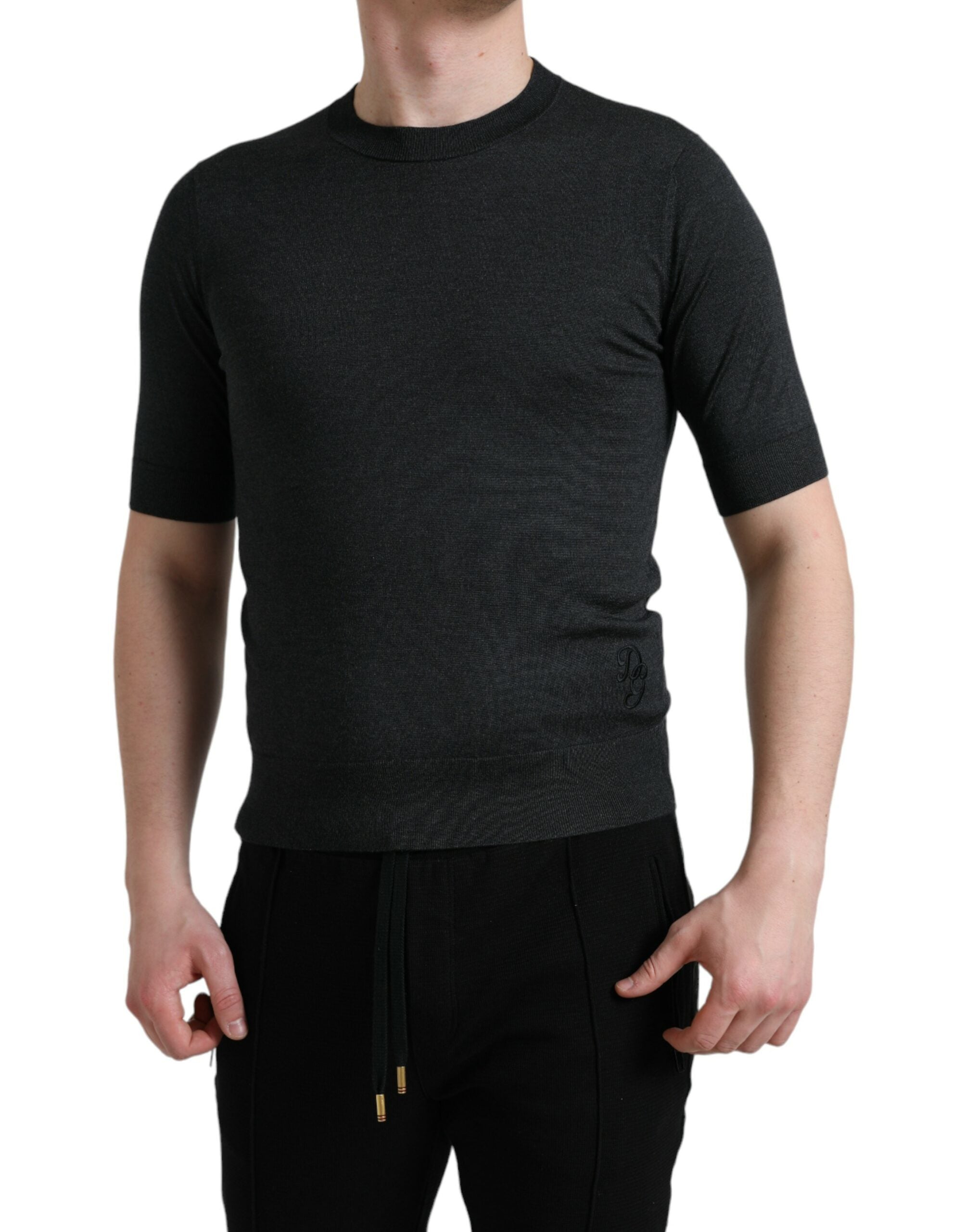 Dolce & Gabbana Dunkelgraues Rundhals-T-Shirt mit kurzen Ärmeln
