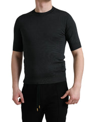 Dolce & Gabbana Dunkelgraues Rundhals-T-Shirt mit kurzen Ärmeln