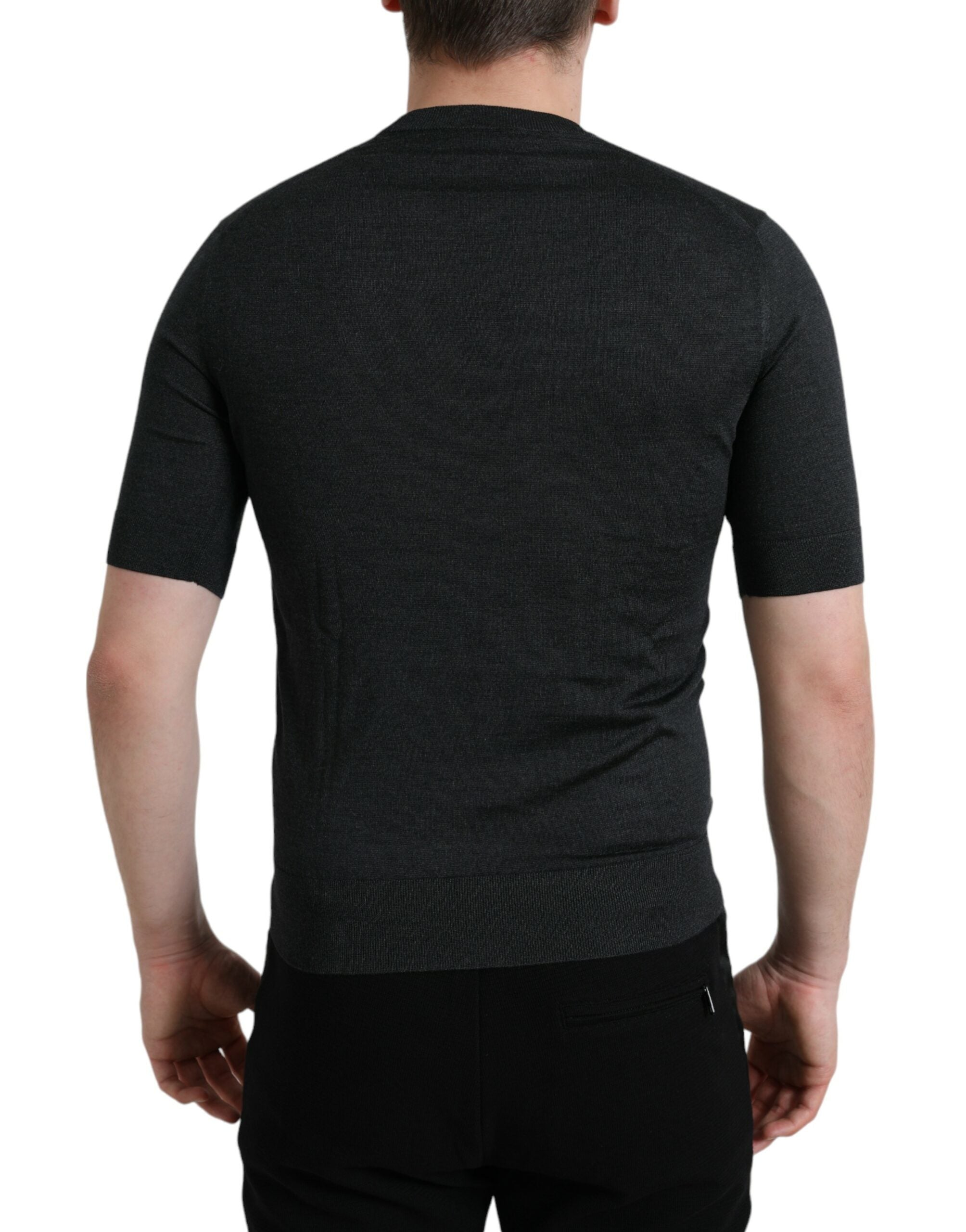 Dolce & Gabbana Dunkelgraues Rundhals-T-Shirt mit kurzen Ärmeln