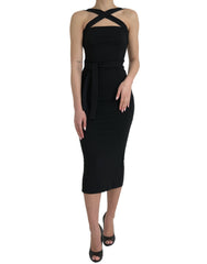 Dolce & Gabbana Zwarte Nauwsluitende Halter Mouwloze Midi-jurk
