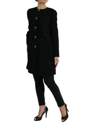 Dolce & Gabbana Schwarze Blumenjacke aus Wolle mit Knopfverzierung