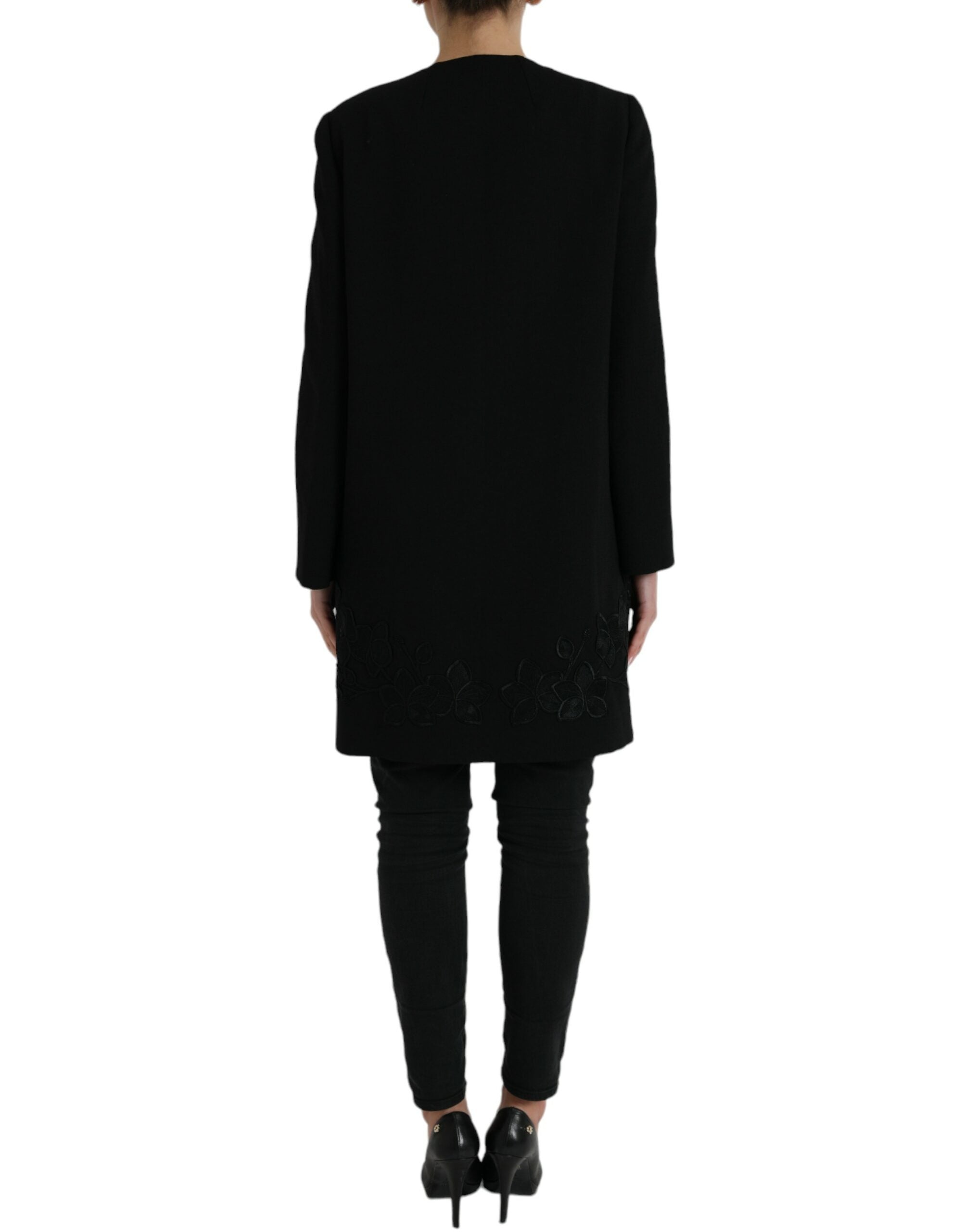 Dolce & Gabbana Schwarze Blumenjacke aus Wolle mit Knopfverzierung