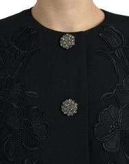 Dolce & Gabbana Schwarze Blumenjacke aus Wolle mit Knopfverzierung