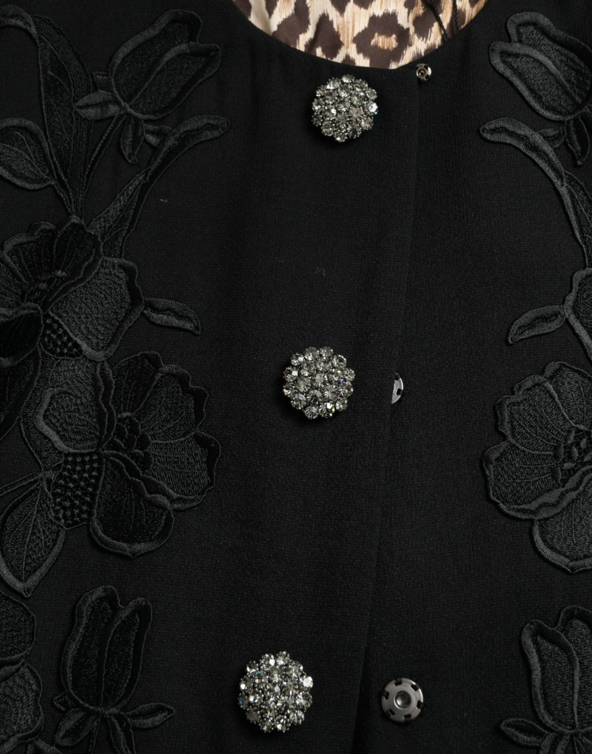 Dolce & Gabbana Schwarze Blumenjacke aus Wolle mit Knopfverzierung