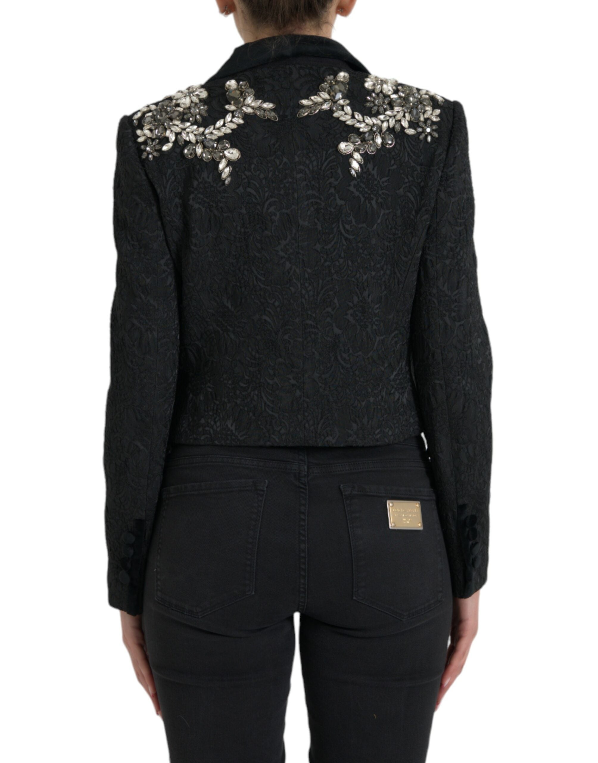 Dolce & Gabbana Schwarzer Mantel mit Kristallverzierungen