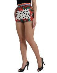 Dolce & Gabbana Mehrfarbige Blumen-Polka-Dot Hot Pants Shorts