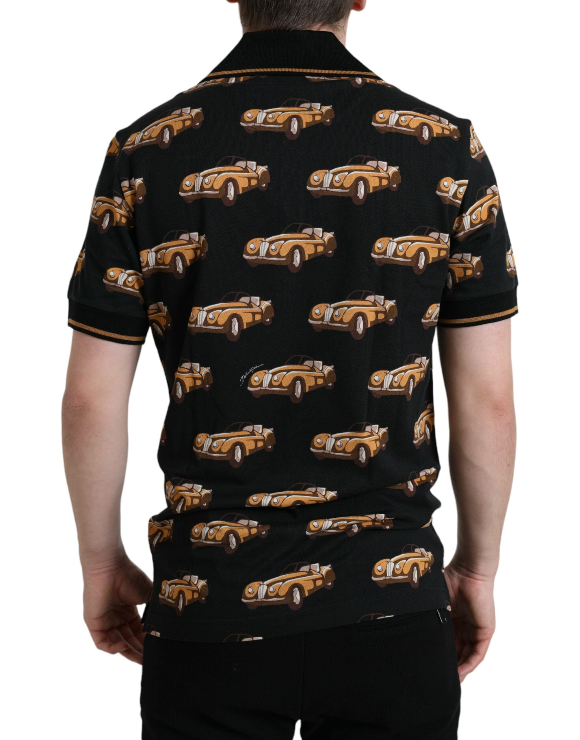Dolce & Gabbana Schwarzes Polo-T-Shirt mit Autoprint und kurzen Ärmeln