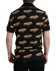 Dolce & Gabbana Schwarzes Polo-T-Shirt mit Autoprint und kurzen Ärmeln