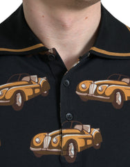 Dolce & Gabbana Schwarzes Polo-T-Shirt mit Autoprint und kurzen Ärmeln