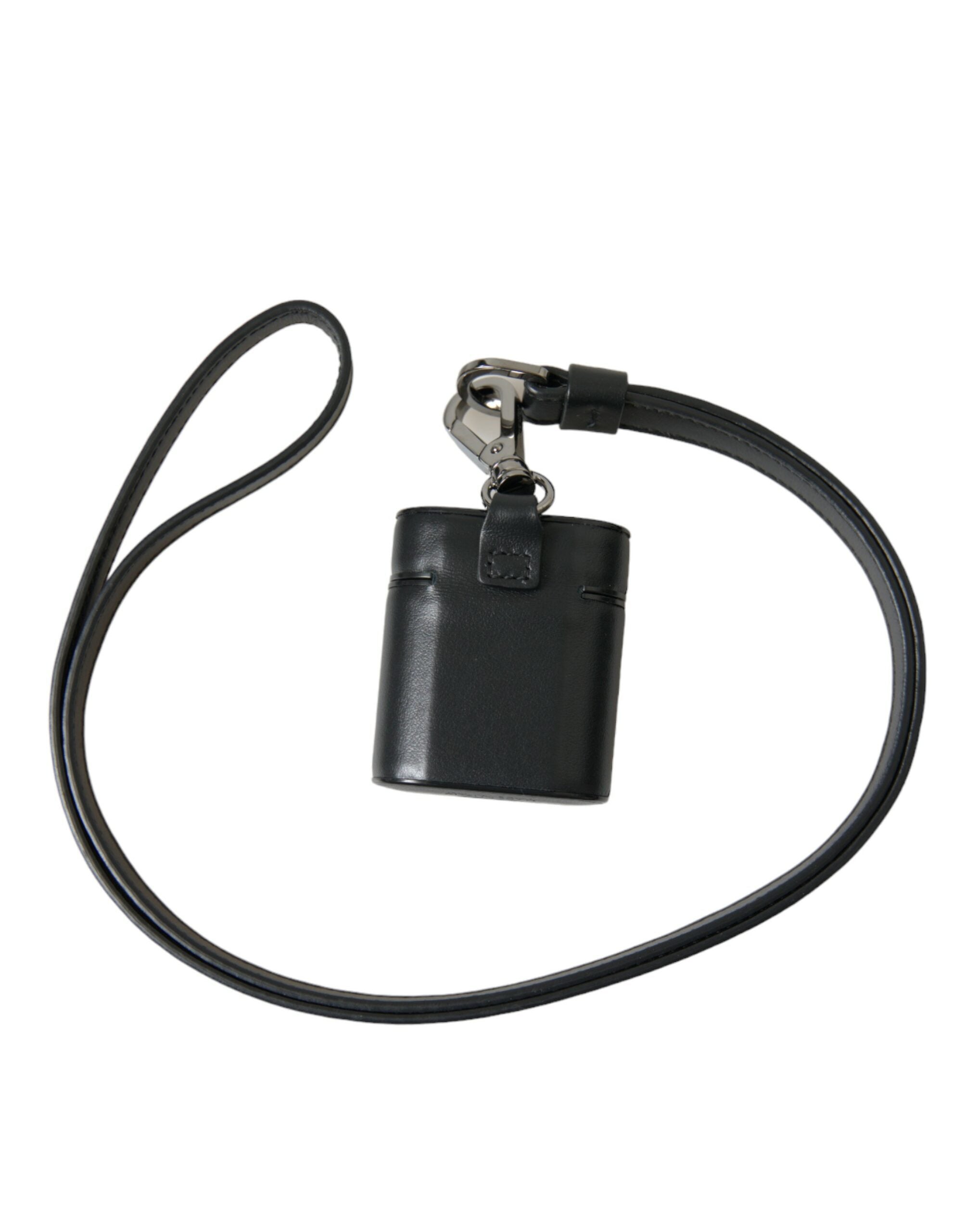 Dolce & Gabbana AirPods Hülle aus schwarzem Leder mit Logo-Print aus silbernem Metall