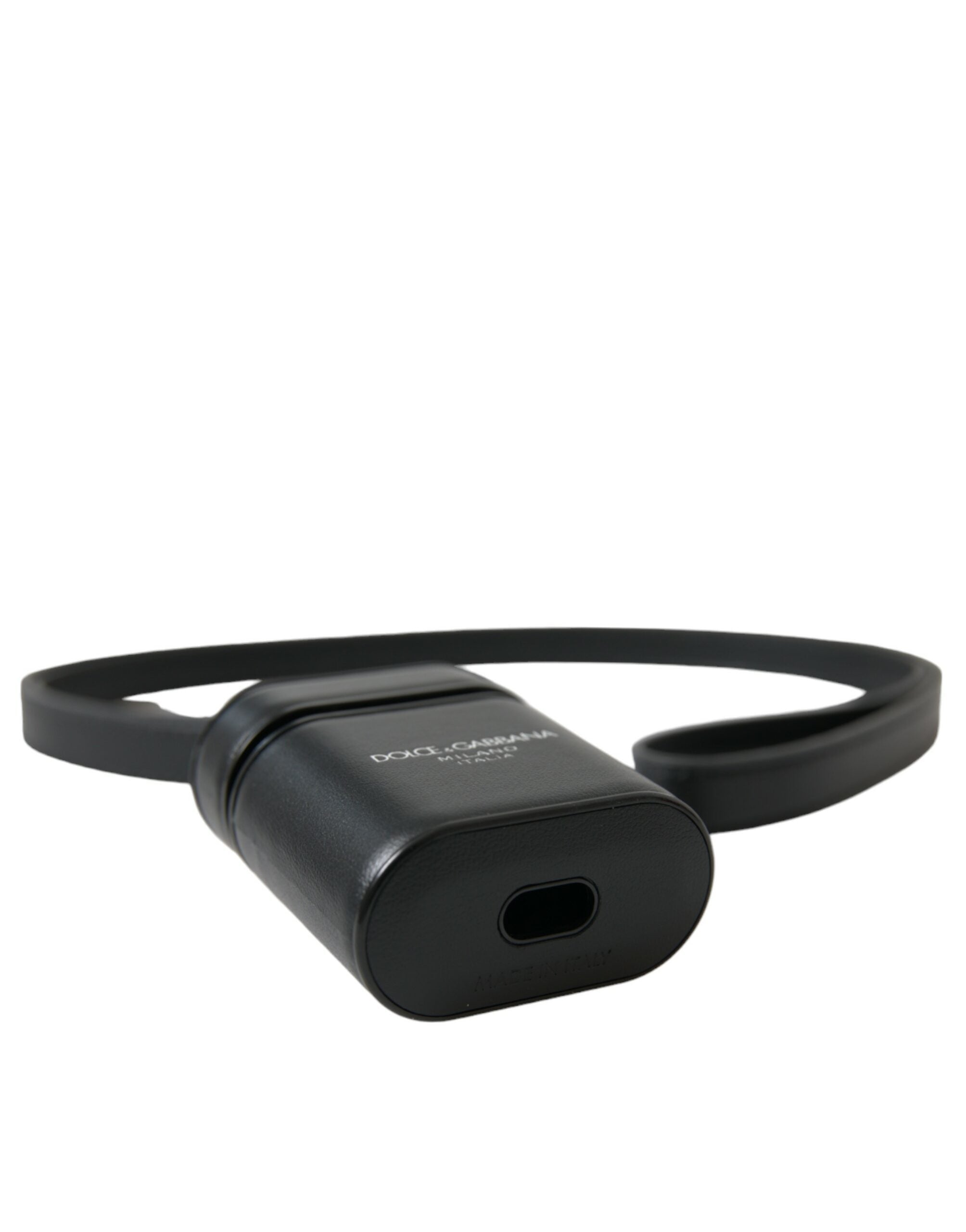 Dolce & Gabbana AirPods Hülle aus schwarzem Leder mit Logo-Print aus silbernem Metall