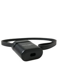 Dolce & Gabbana AirPods Hülle aus schwarzem Leder mit Logo-Print aus silbernem Metall