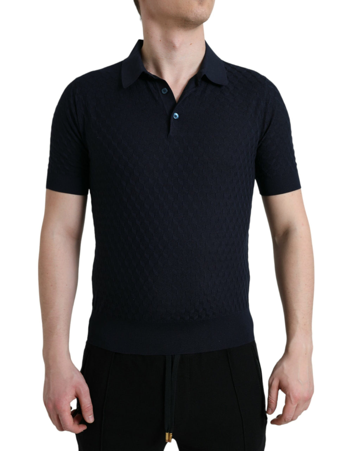 Dolce & Gabbana Dunkelblaues Poloshirt mit Kragen und kurzen Ärmeln