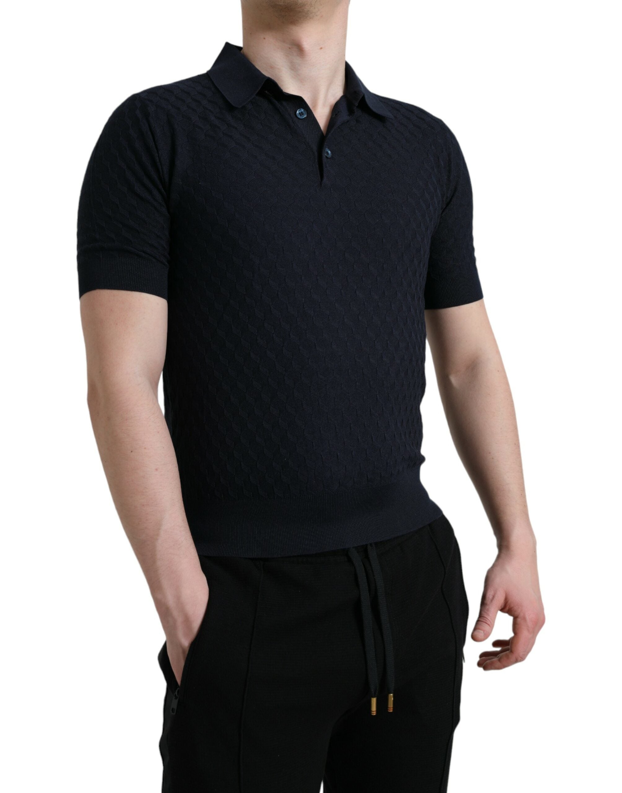 Dolce & Gabbana Dunkelblaues Poloshirt mit Kragen und kurzen Ärmeln