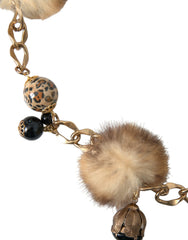 Dolce & Gabbana Gouden Messing Luipaard Bont Parel Collier Kettingriem