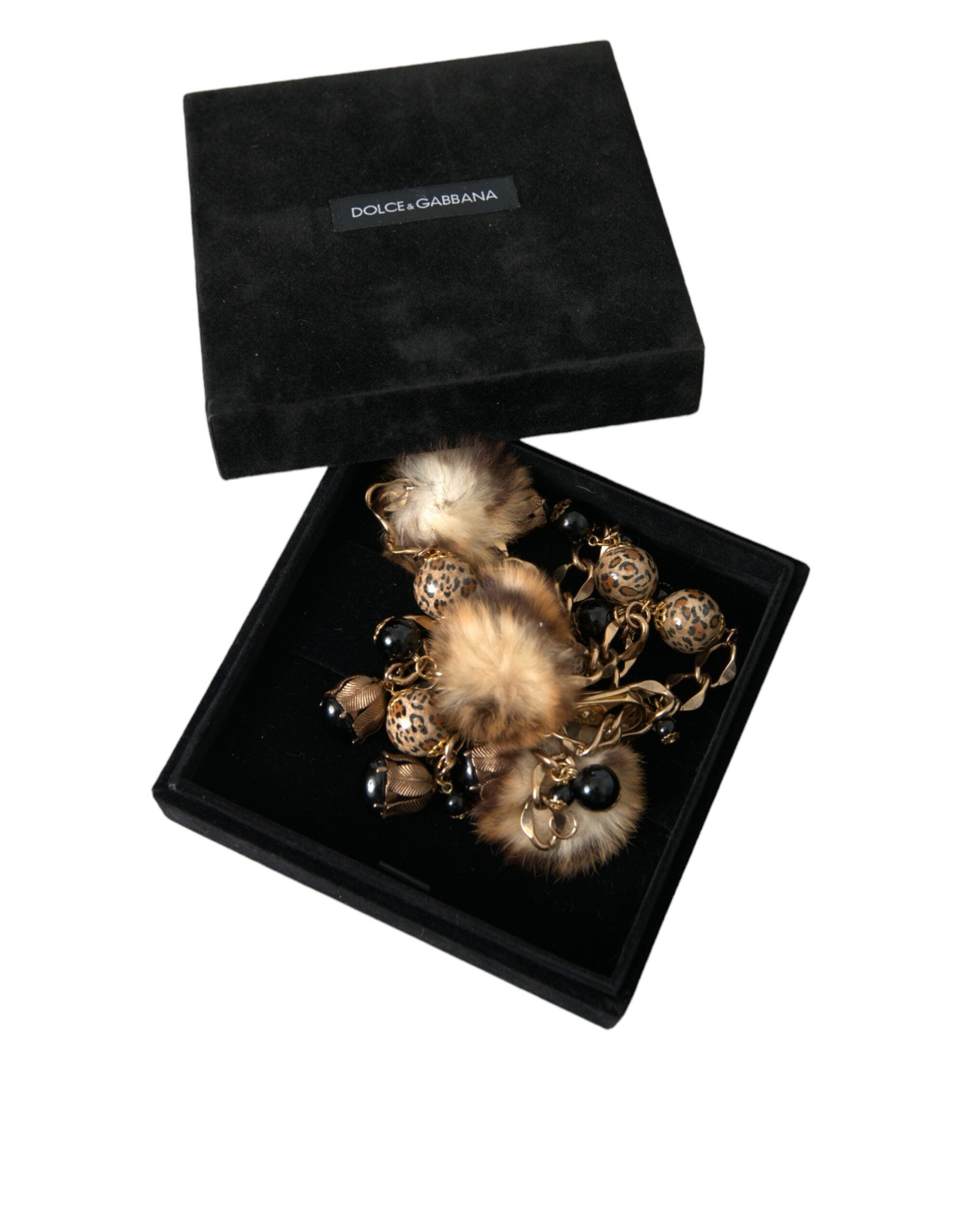 Dolce & Gabbana Gouden Messing Luipaard Bont Parel Collier Kettingriem