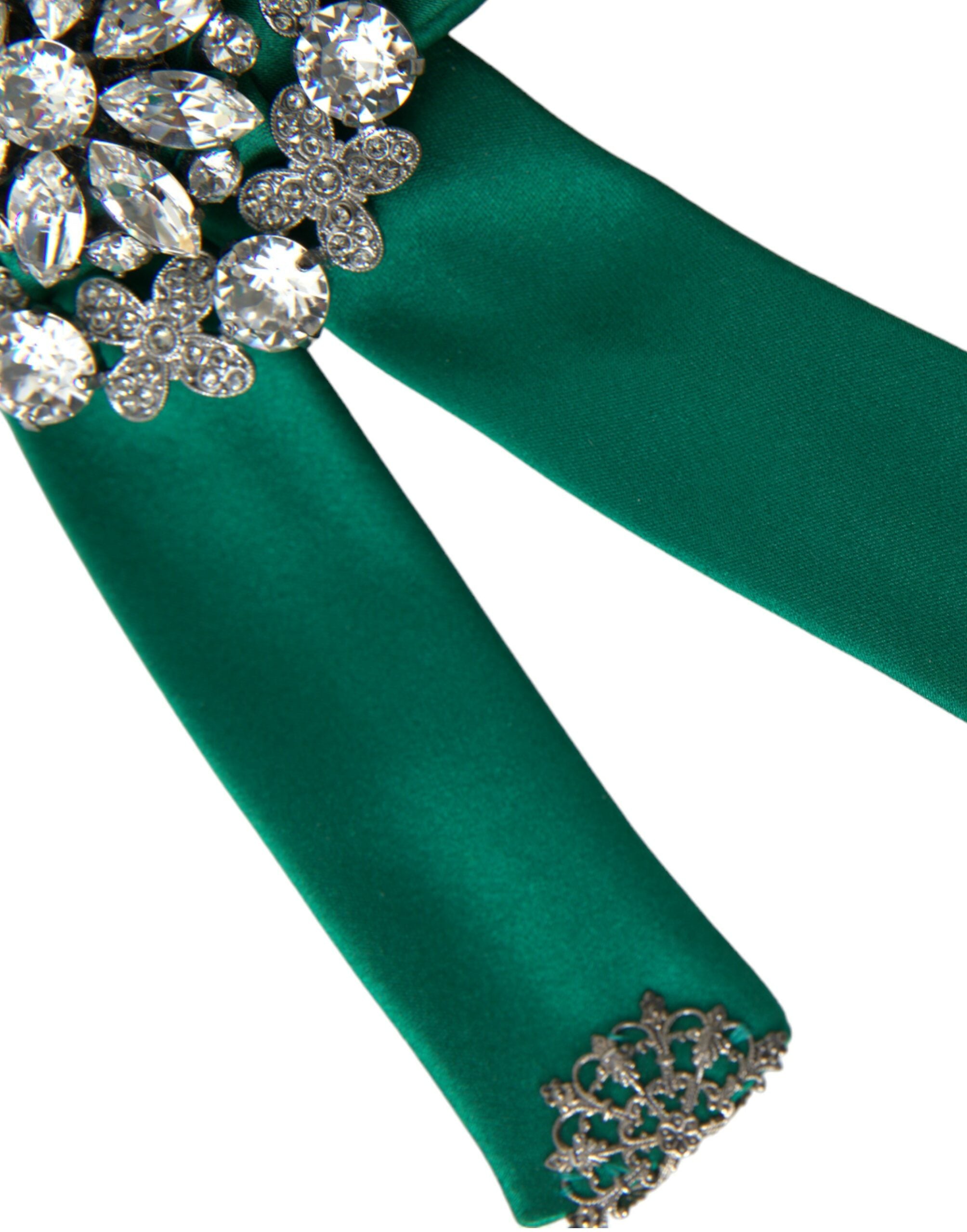 Dolce & Gabbana Grüner Satin Vogel Kristall Damen Haarspange