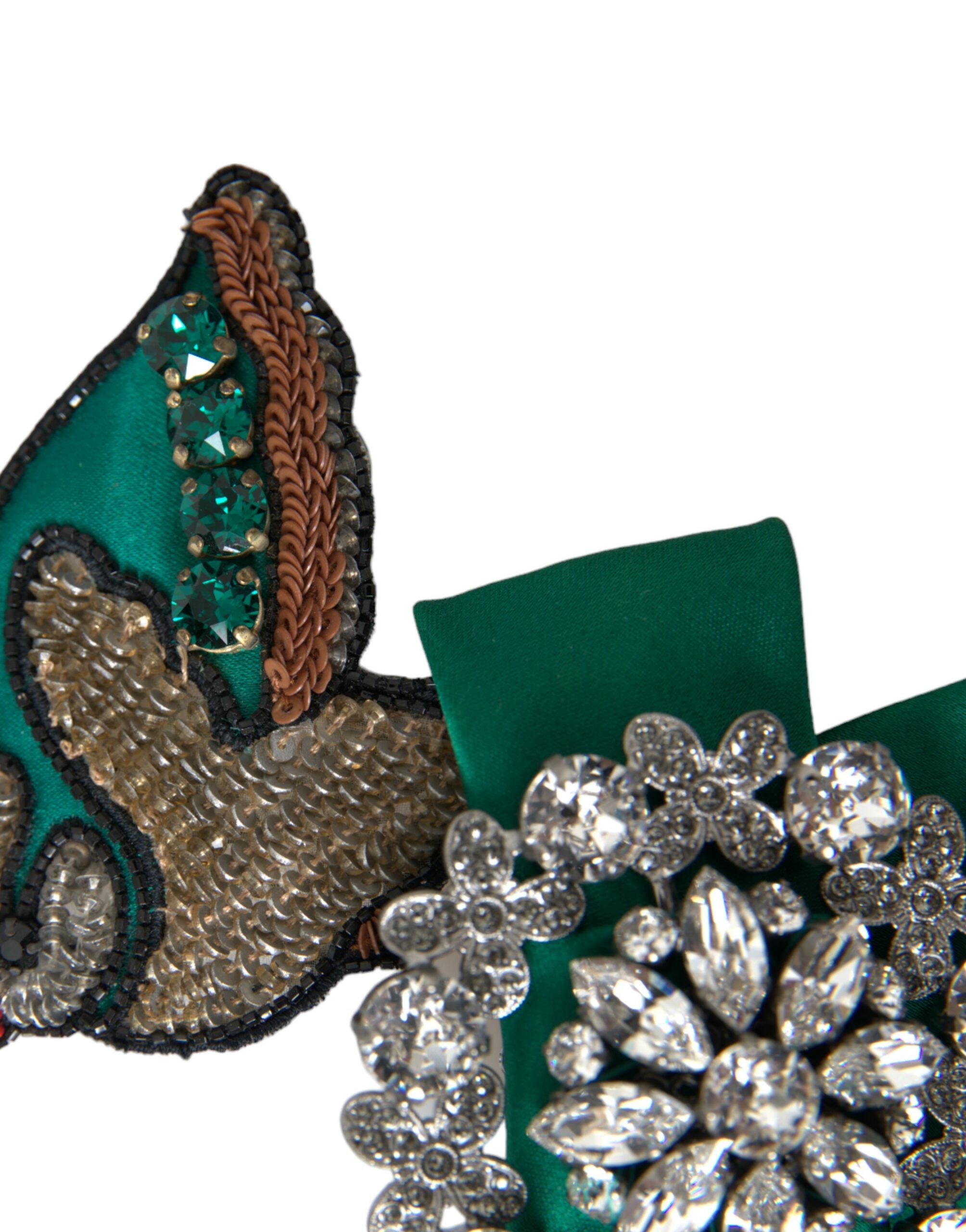 Dolce & Gabbana Grüner Satin Vogel Kristall Damen Haarspange