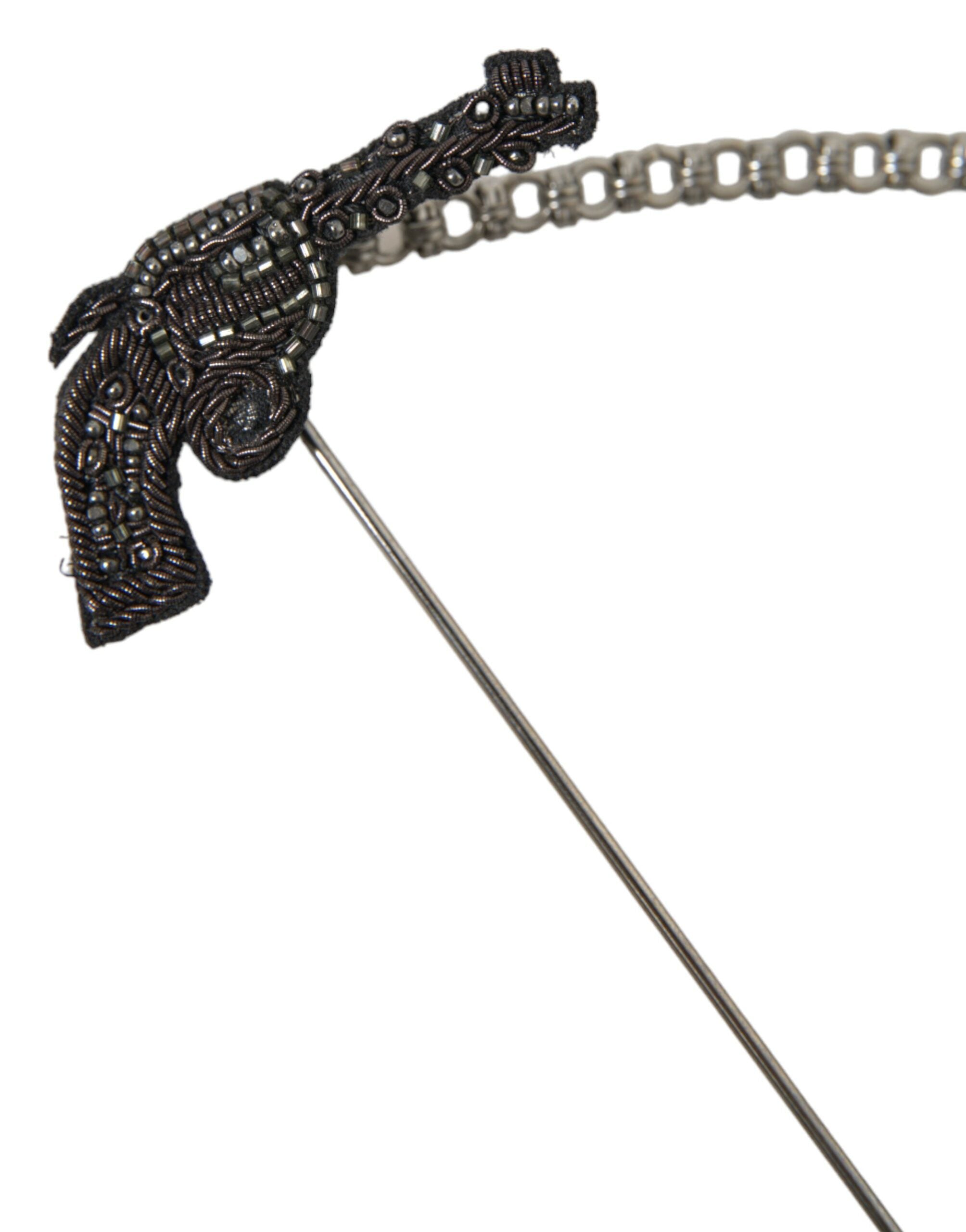Dolce &amp; Gabbana Messing Kupfer Seide Revolver Pistole Männer Brosche Anstecknadel