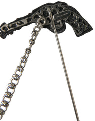 Dolce &amp; Gabbana Messing Kupfer Seide Revolver Pistole Männer Brosche Anstecknadel