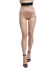 Dolce & Gabbana Beige Seiden-High-Waist-Mini-Hotpants-Shorts