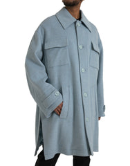 Dolce & Gabbana Lichtblauwe Wollen Trenchcoatjas Met Knopen