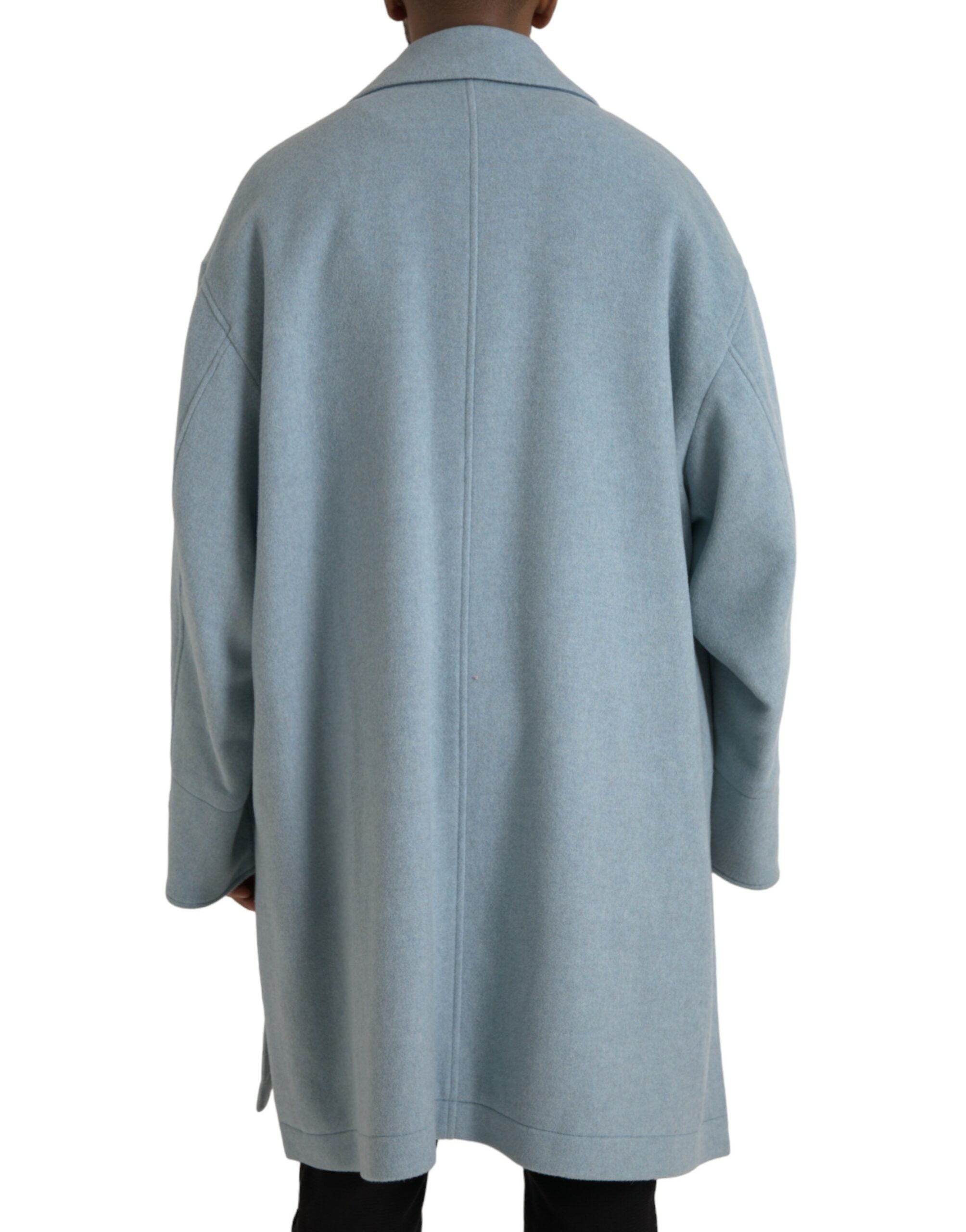 Dolce & Gabbana Lichtblauwe Wollen Trenchcoatjas Met Knopen