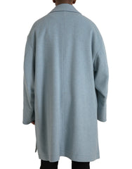 Dolce & Gabbana Lichtblauwe Wollen Trenchcoatjas Met Knopen
