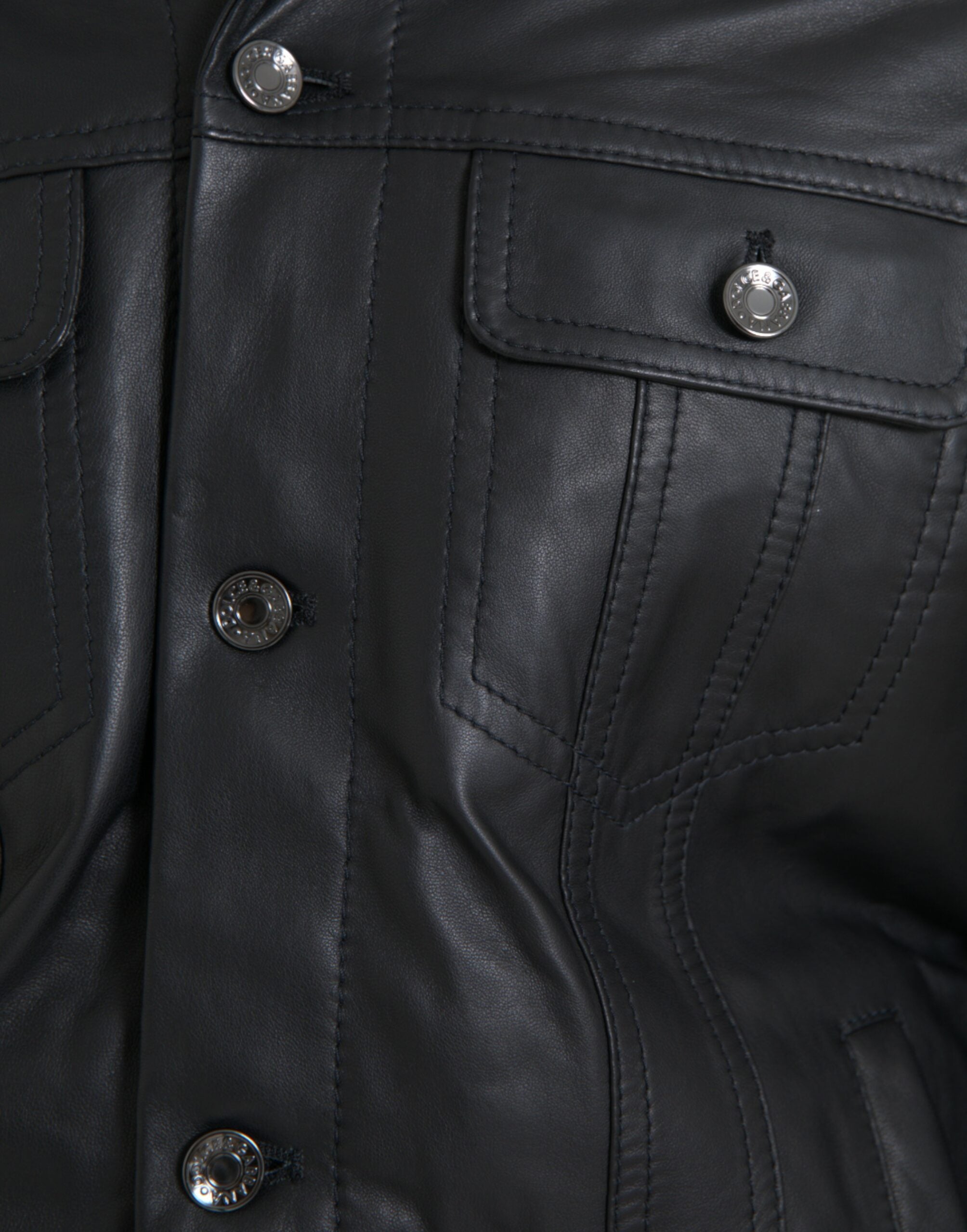 Dolce &amp; Gabbana – Bikermantel aus schwarzem Leder mit Pelzkragen