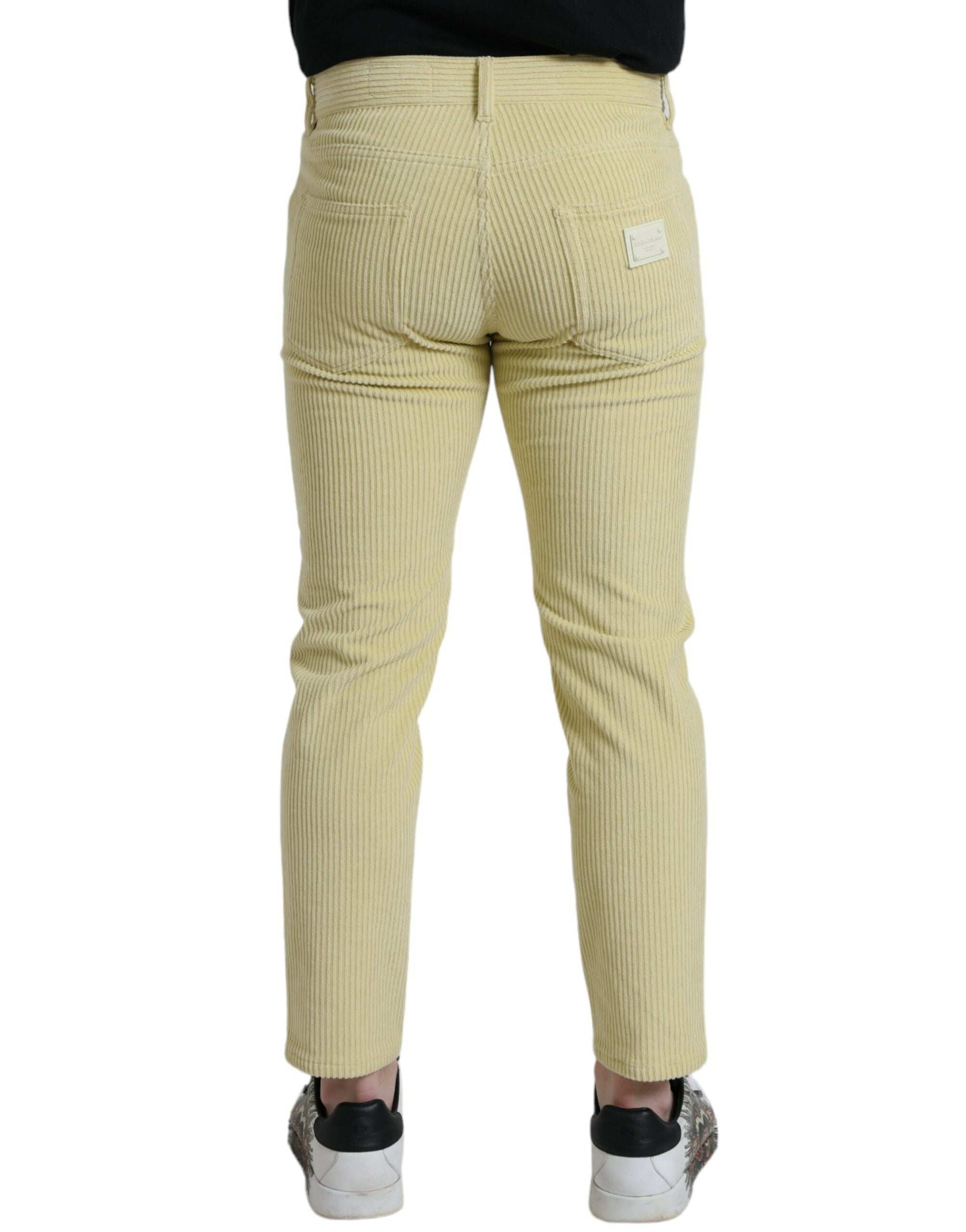 Dolce &amp; Gabbana – Gelbe Skinny-Jeans aus Cord mit Logo-Schild