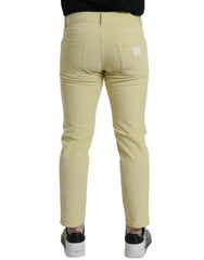 Dolce &amp; Gabbana – Gelbe Skinny-Jeans aus Cord mit Logo-Schild