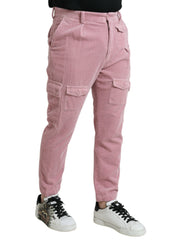 Dolce &amp; Gabbana – Skinny-Cargo-Jeans aus Cord-Baumwolle mit Stretch in Rosa