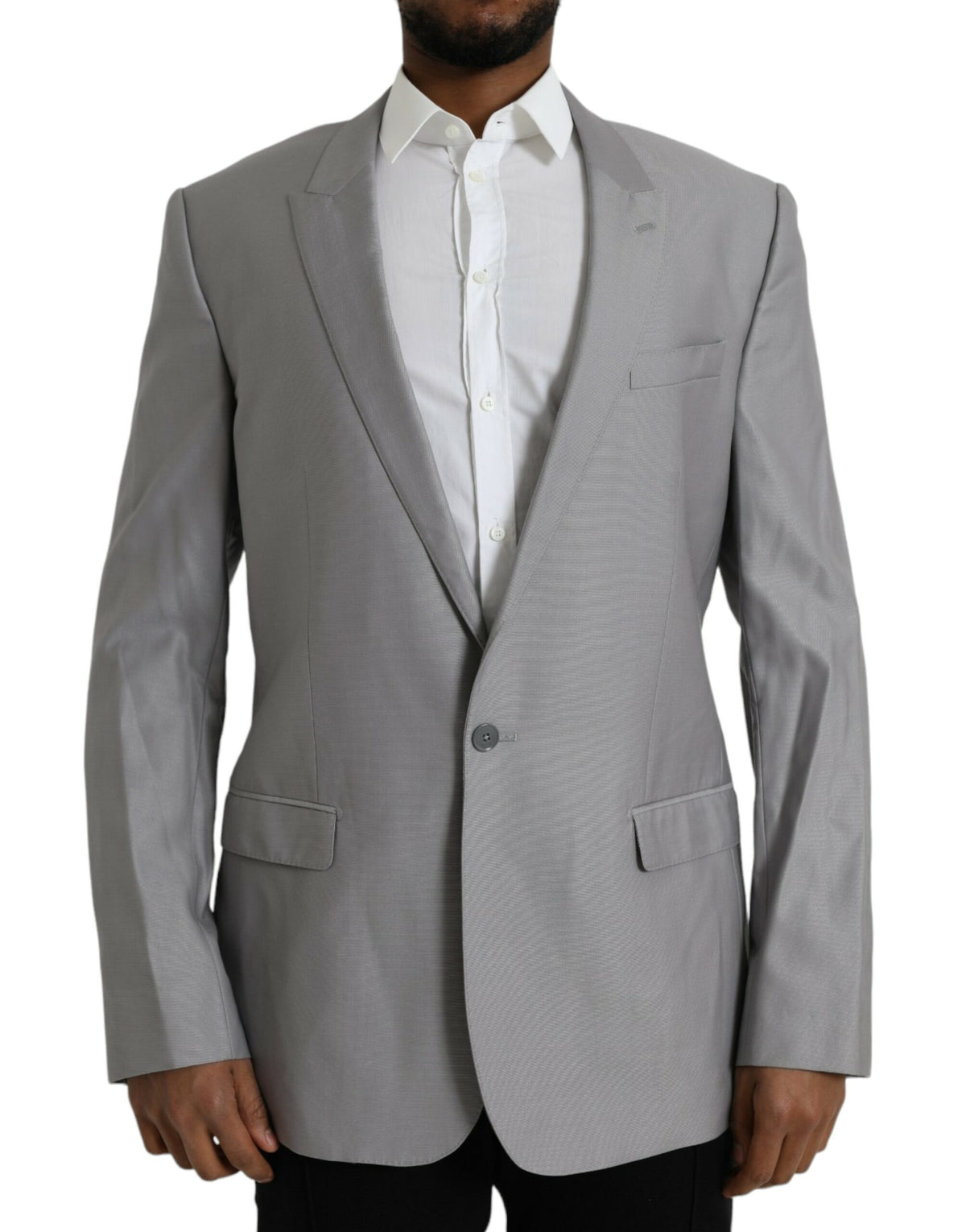 Dolce &amp; Gabbana Grauer einreihiger Wollblazer mit Schirm