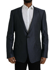 Dolce & Gabbana Blauwe Wollen GOUD Enkele Rij Knoop Jas Blazer