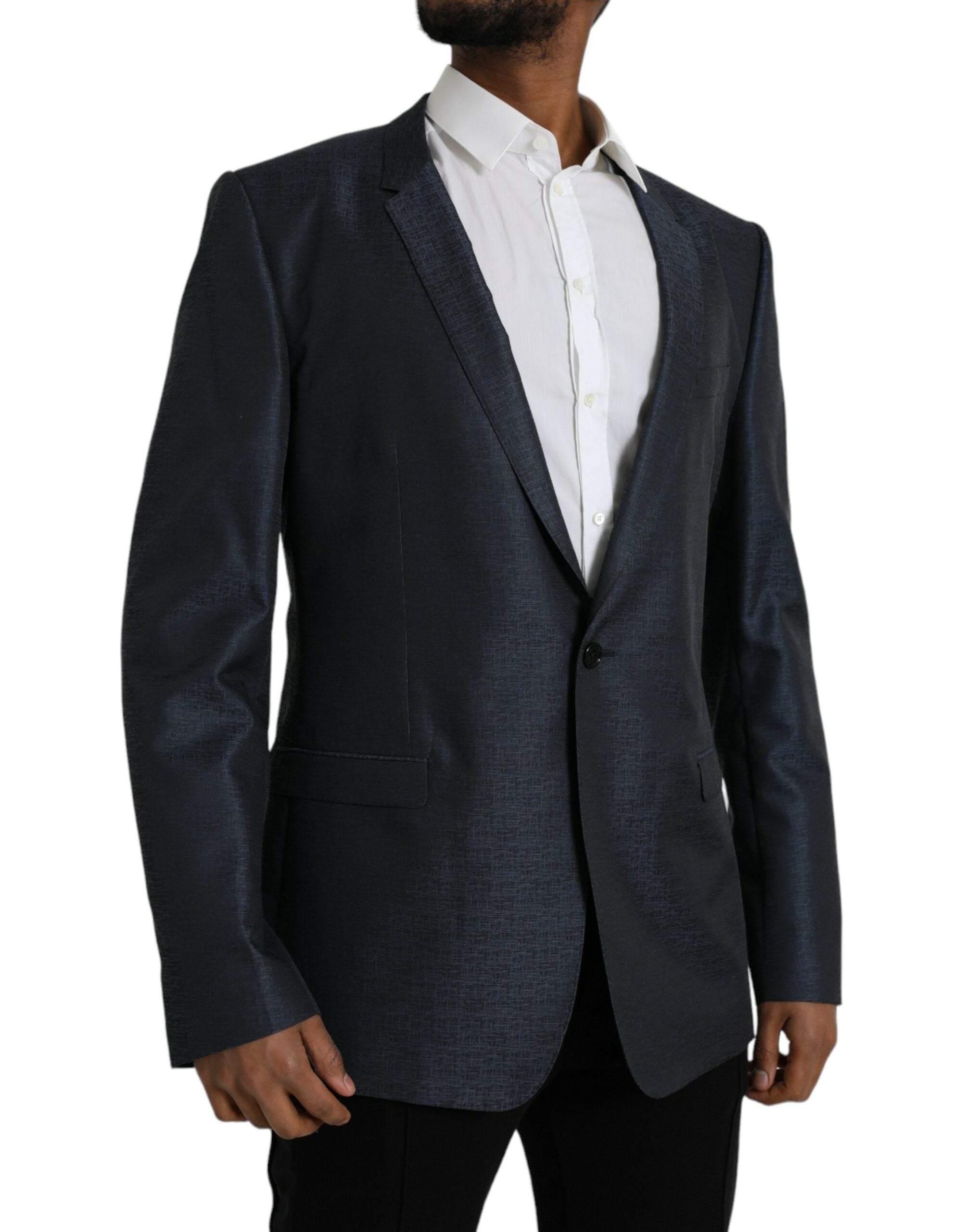 Dolce & Gabbana Blauwe Wollen GOUD Enkele Rij Knoop Jas Blazer