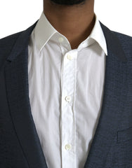 Dolce & Gabbana Blauwe Wollen GOUD Enkele Rij Knoop Jas Blazer