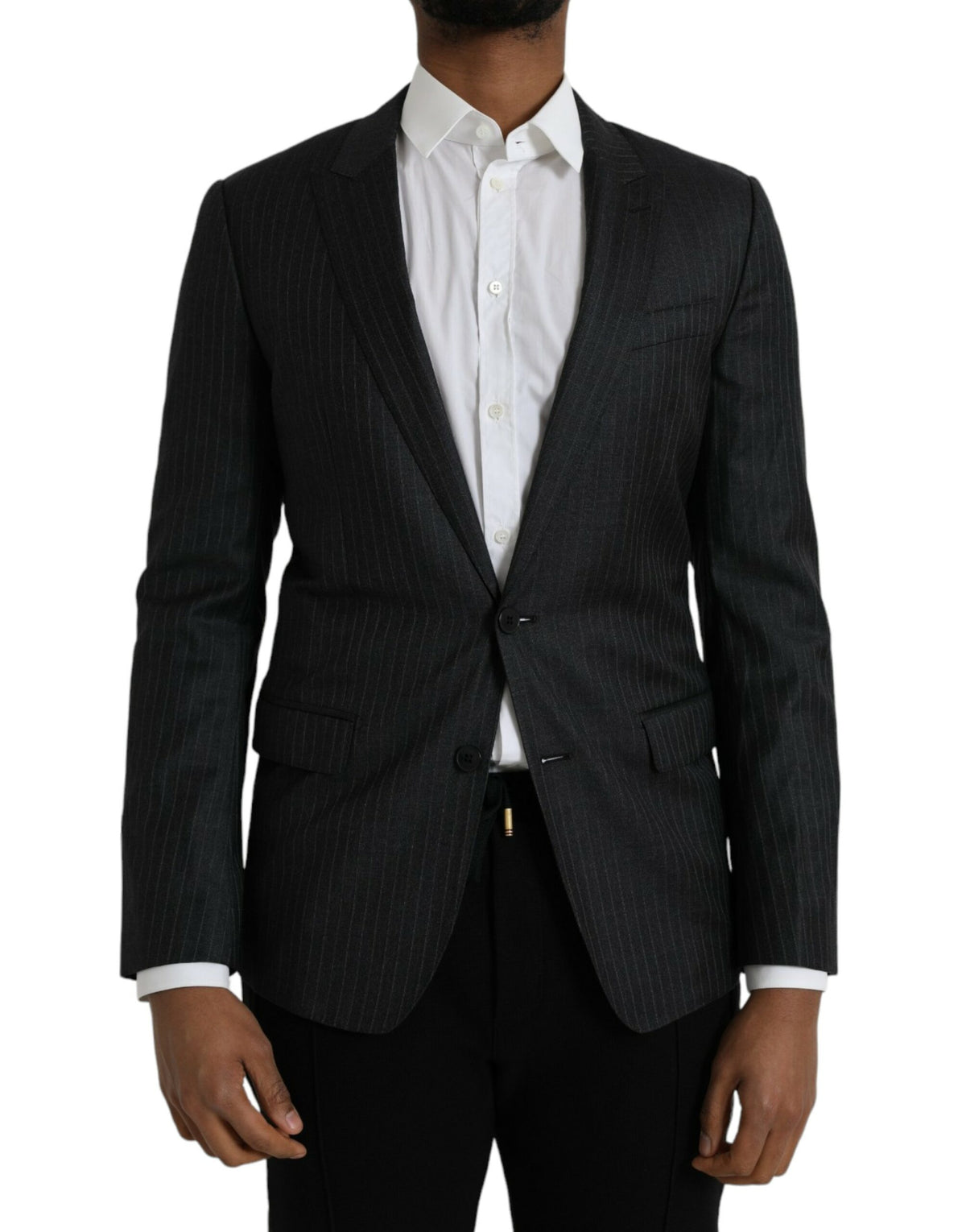 Dolce &amp; Gabbana – Schwarz gestreifter MARTINI-Blazer mit einreihigem Mantel