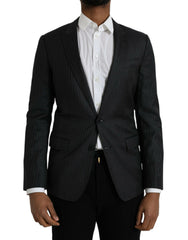 Dolce &amp; Gabbana – Schwarz gestreifter MARTINI-Blazer mit einreihigem Mantel
