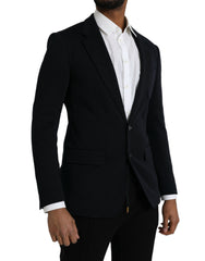 Dolce &amp; Gabbana – Einreihiger Blazer aus schwarzer Wolle mit Kerbe