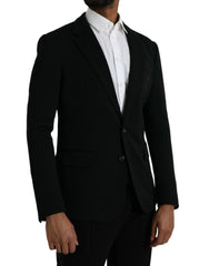 Dolce & Gabbana Zwart Wollen Gekerfde Enkele Rij Jas Blazer