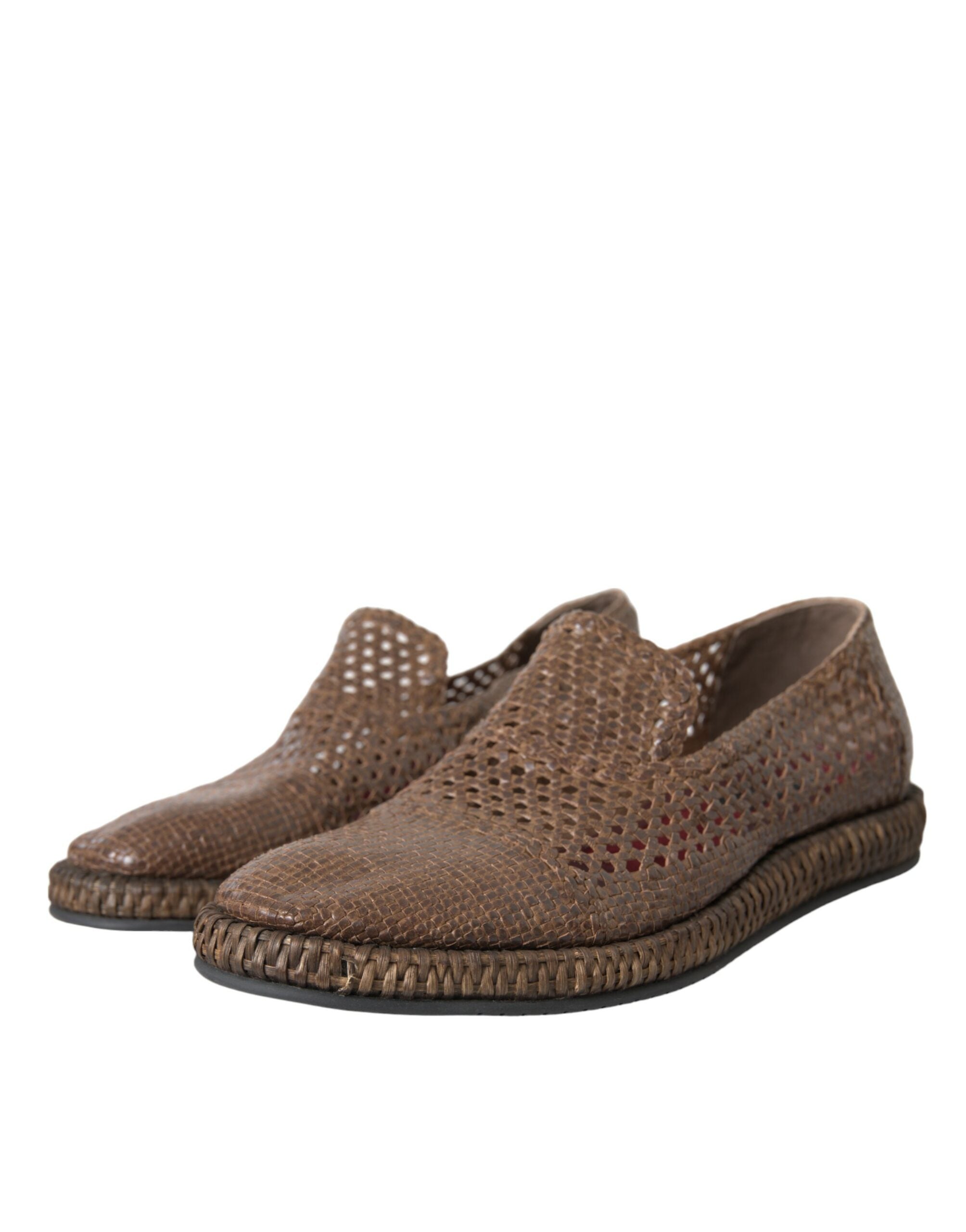 Dolce & Gabbana Braune geflochtene Leder Loafer Freizeitschuhe