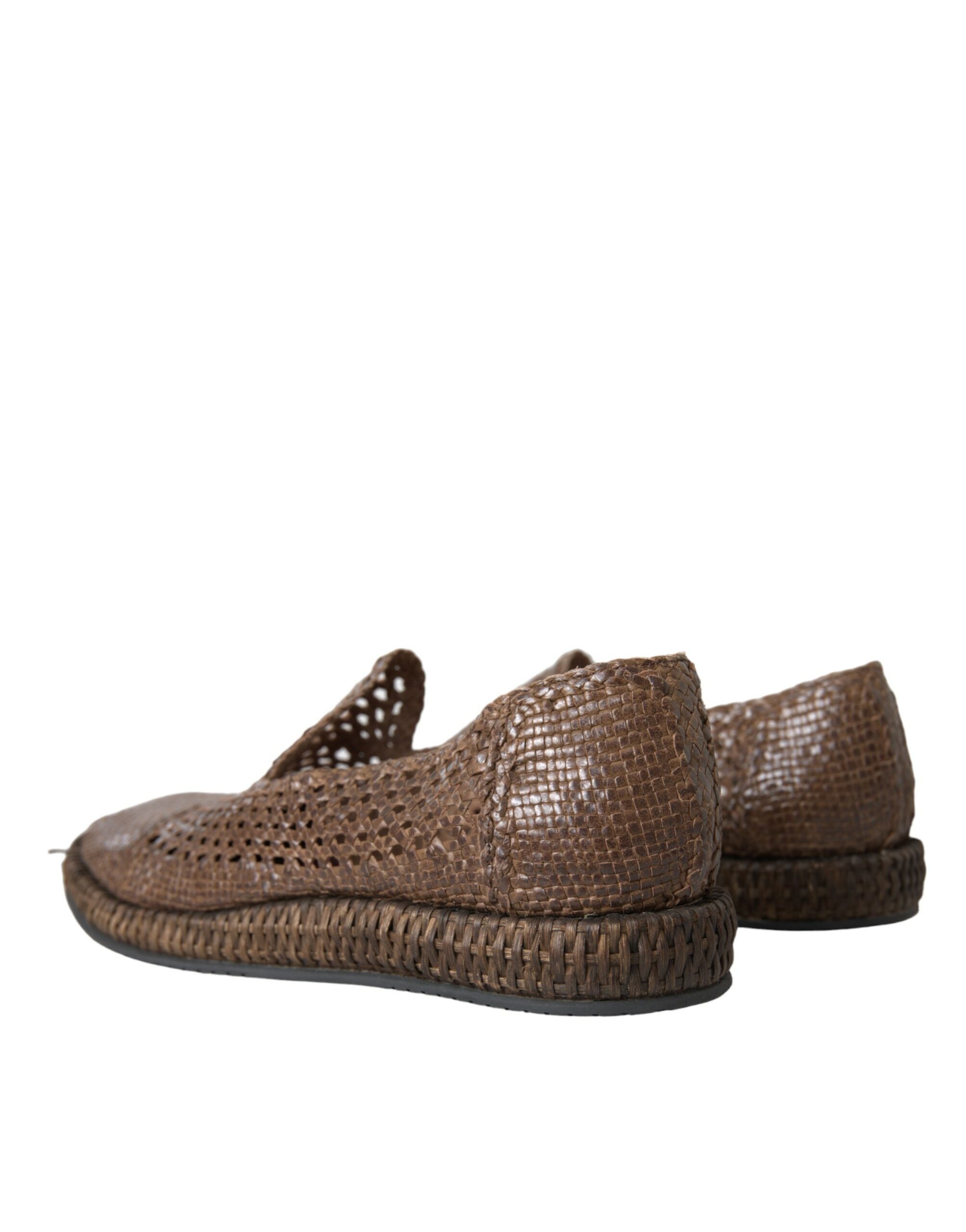 Dolce & Gabbana Braune geflochtene Leder Loafer Freizeitschuhe