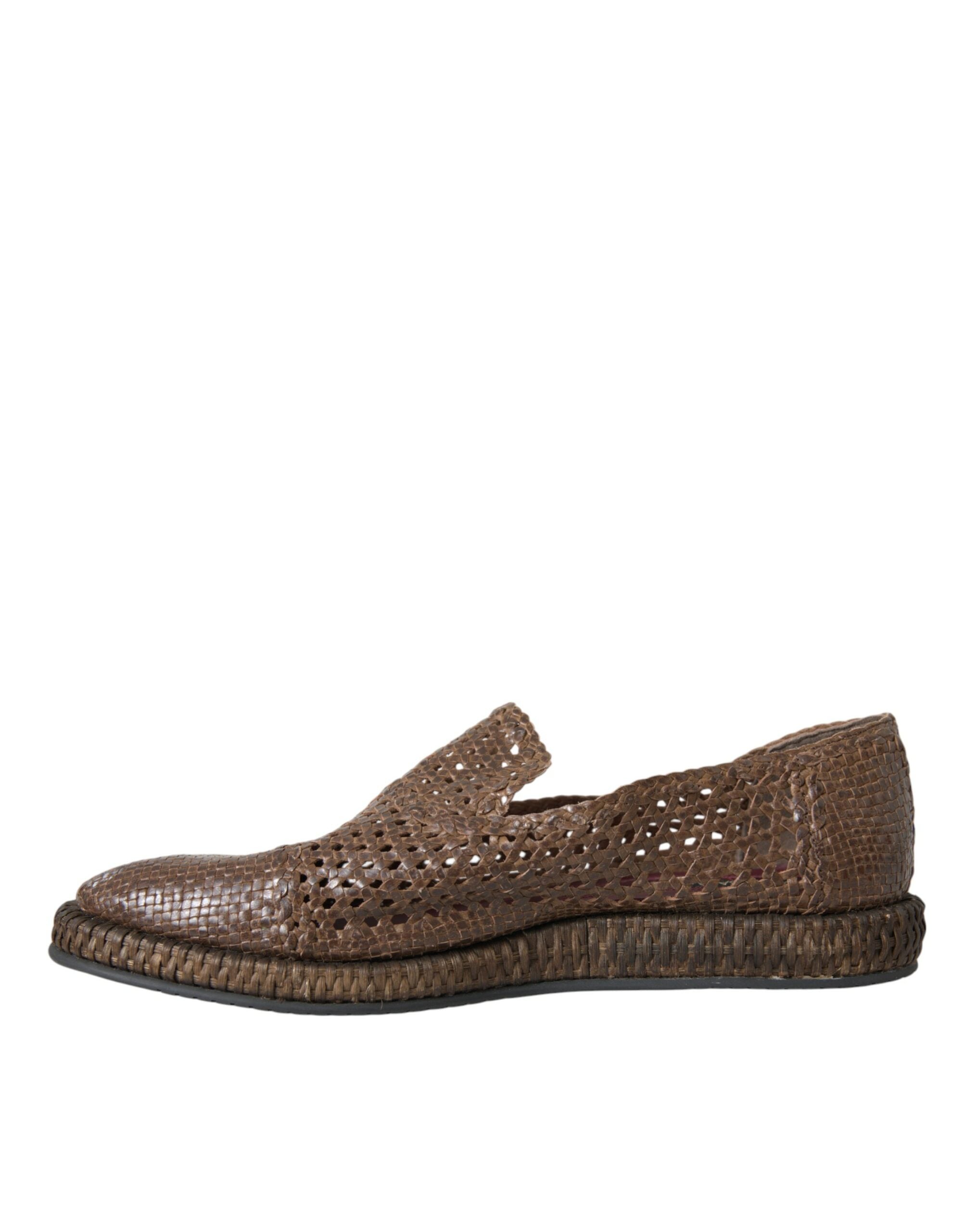 Dolce & Gabbana Braune geflochtene Leder Loafer Freizeitschuhe