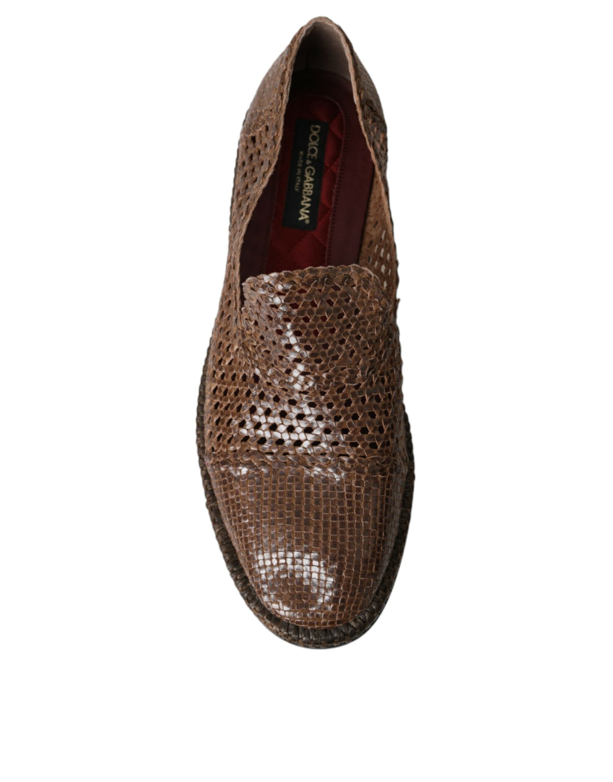 Dolce & Gabbana Braune geflochtene Leder Loafer Freizeitschuhe
