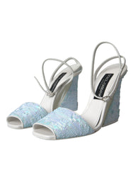 Dolce & Gabbana Light Blue Pailletten-Riemchensandalen Schuhe