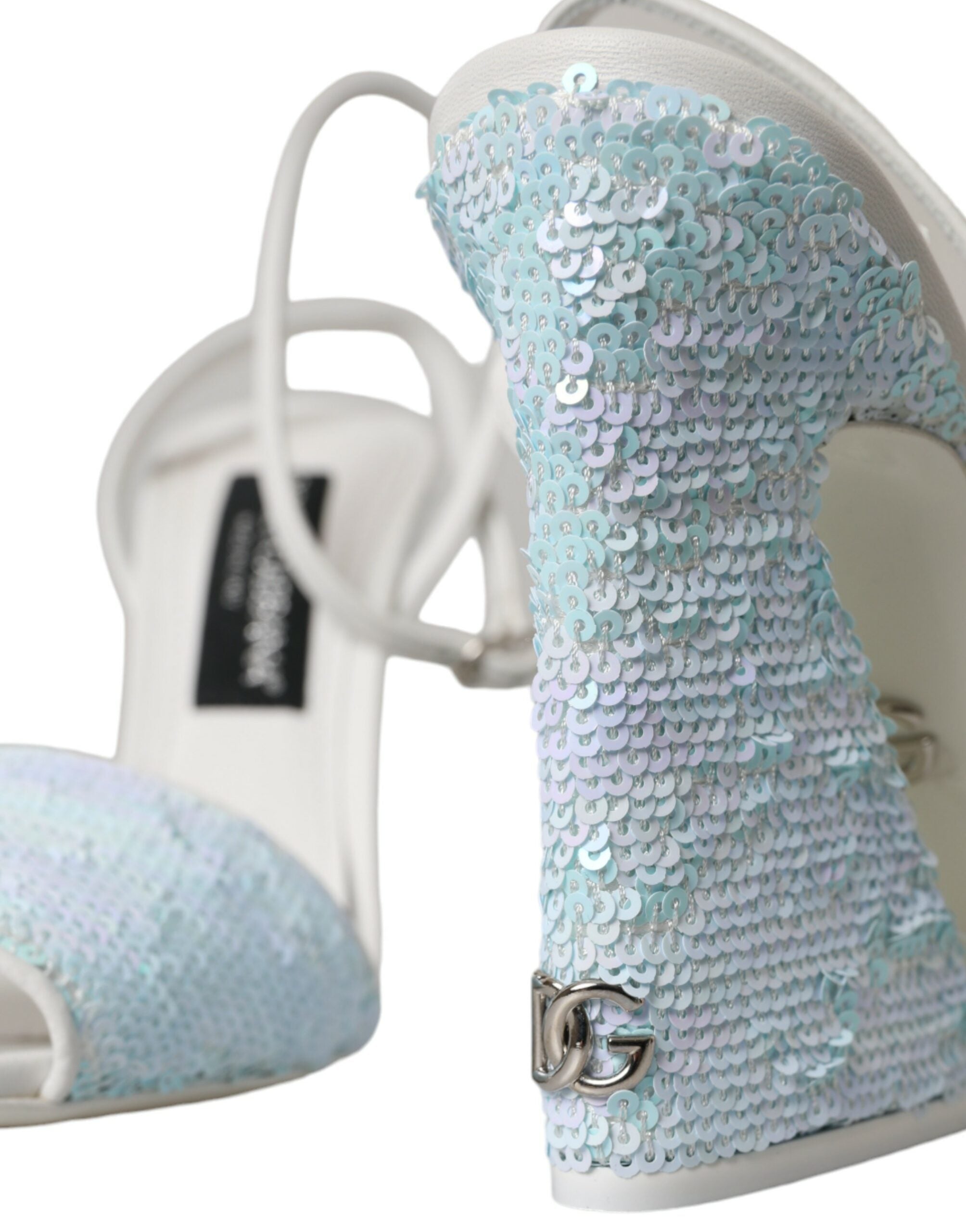 Dolce & Gabbana Light Blue Pailletten-Riemchensandalen Schuhe